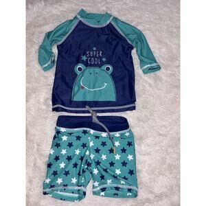 Bonverano Boys Sz. 6/9 Mo Two Pc. “ Super Cool” Swim Outfit. Cute, Great Shape